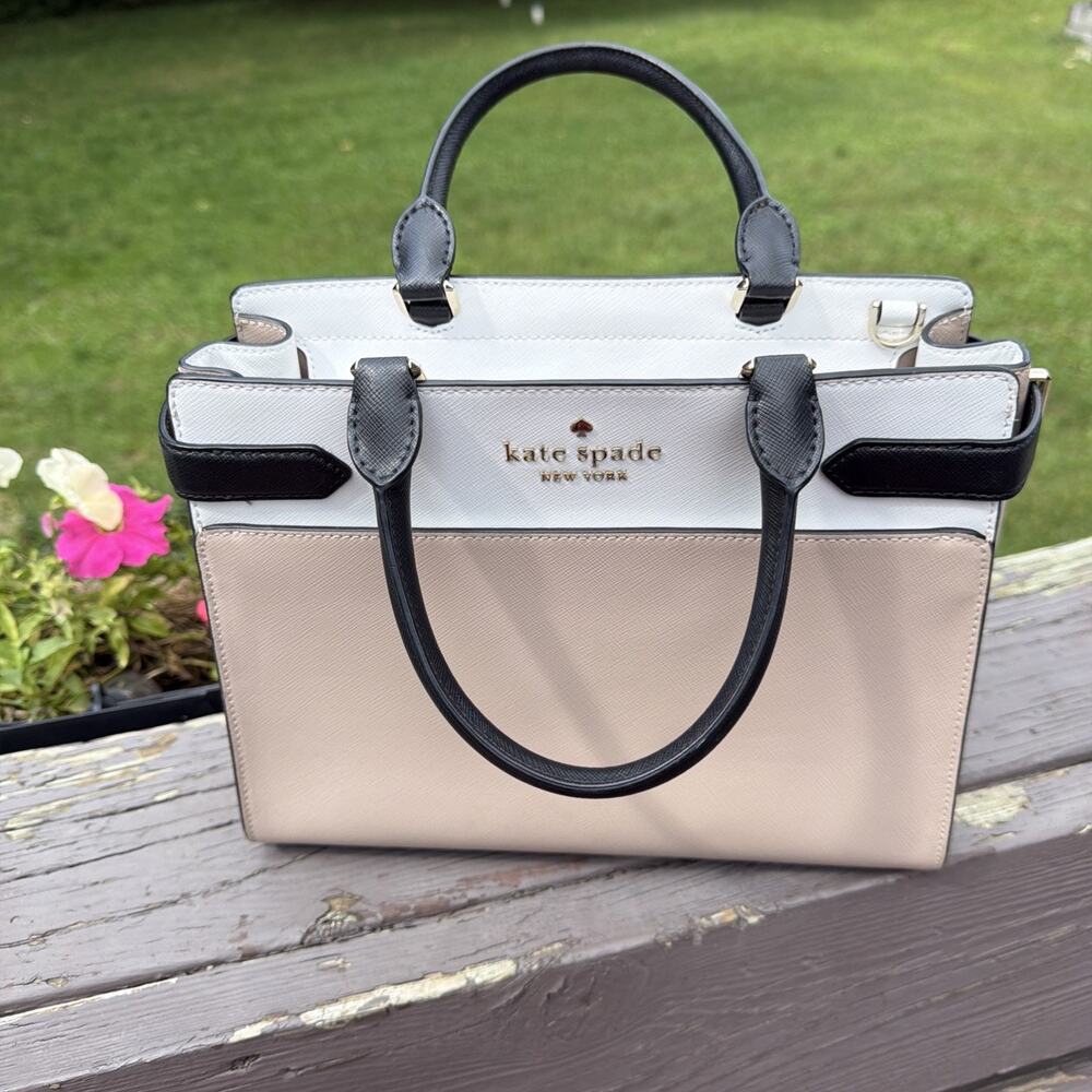 NWOT Kate Spade Cameron Street Candace Colorblock Leather Satchel Blush Black